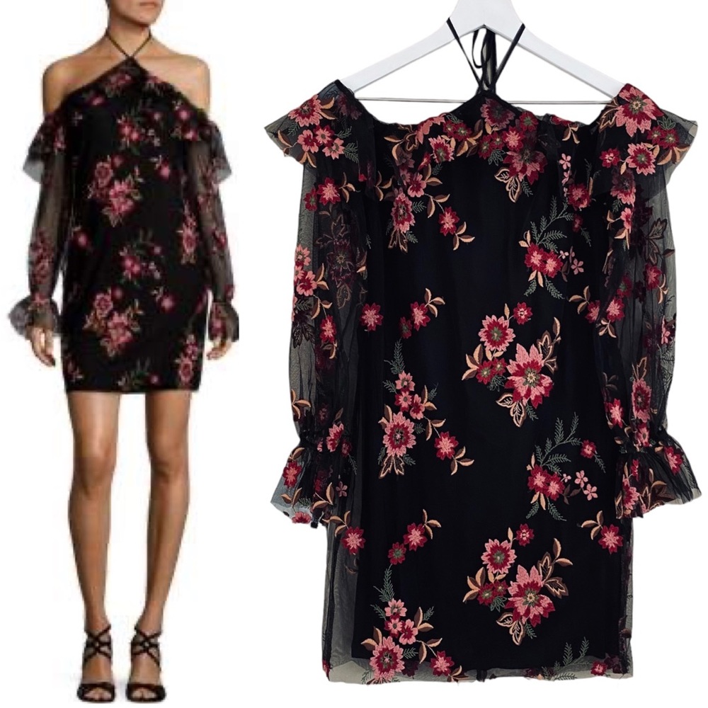 Supply & Demand NWT Boho Floral Embroidered Mesh Off‎ Shoulder Cocktail Dress SM